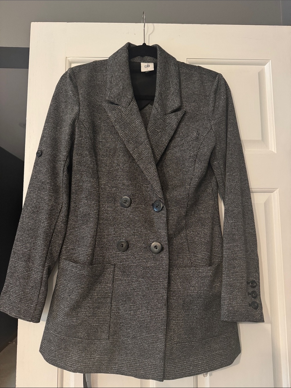 CAbi Gray Plaid Double-Breasted Blazer